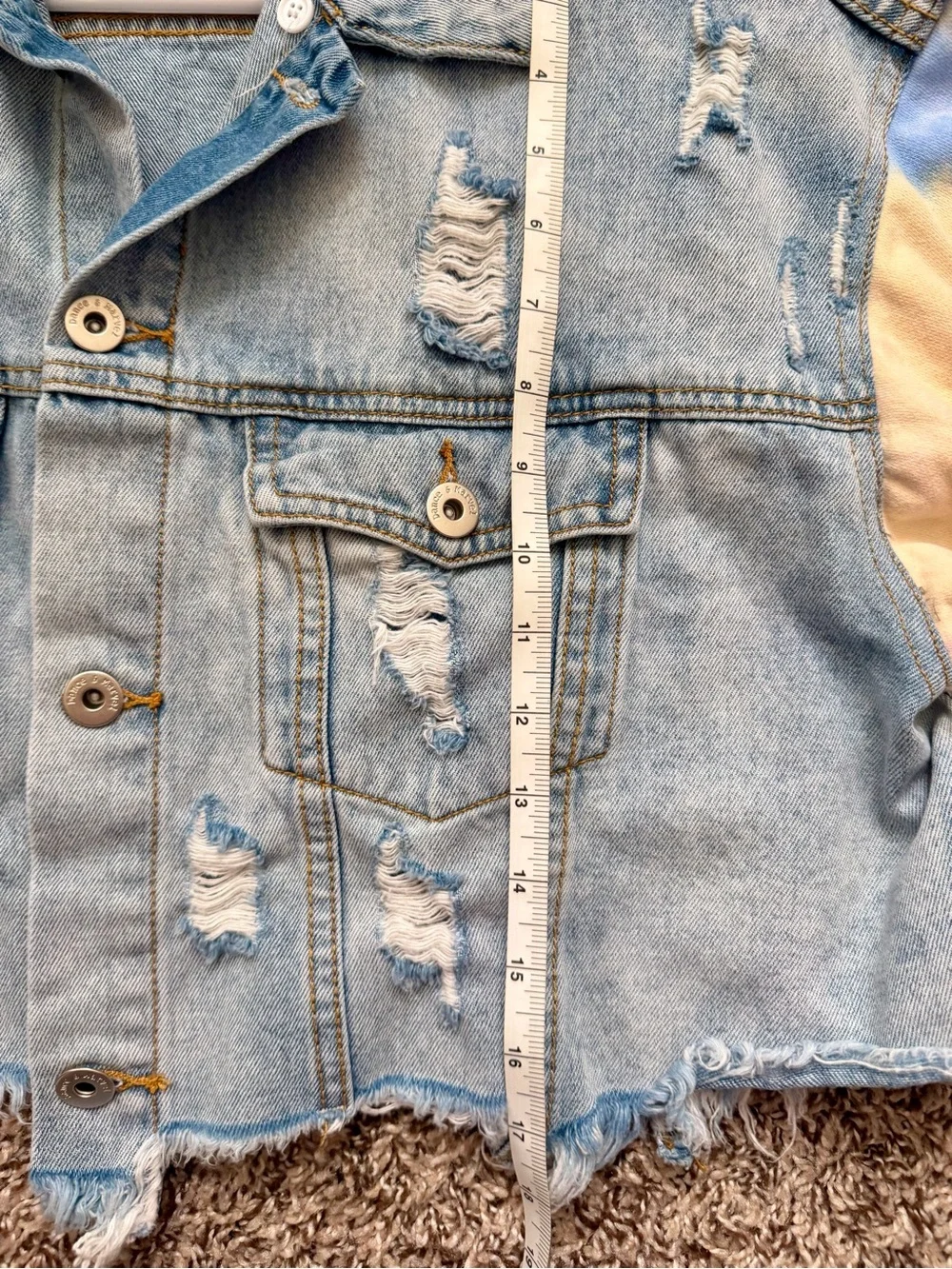 Distressed Tie Dye Light Wash Cropped Denim Jacket S/M